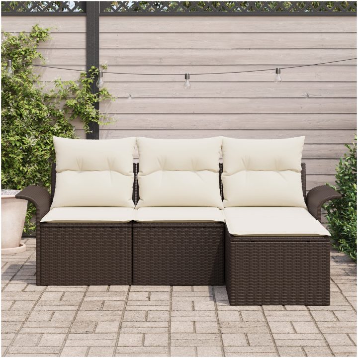 4-delars trädgårdssoffa set med kuddar brun poly rotting vidaXL 55 x 55 x 37 cm – bild 3