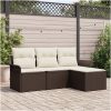 4-delars trädgårdssoffa set med kuddar brun poly rotting vidaXL 55 x 55 x 37 cm – miniatyr 1