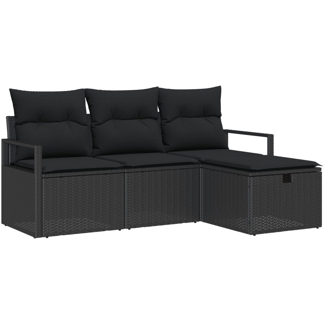 4 Delars Trädgårdssoffa Set med Kuddar Svart Poly Rottning vidaXL Medium – bild 2