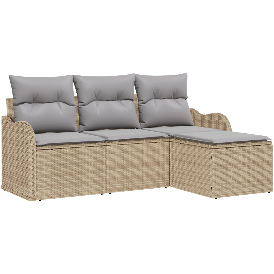 4 Delars Trädgårdssoffset med Kuddar Beige Poly Rattan vidaXL Medium – bild 2