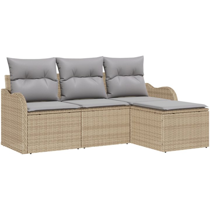 4 Delars Trädgårdssoffset med Kuddar Beige Poly Rattan vidaXL Medium – bild 2