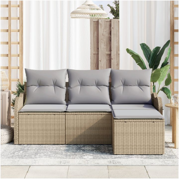 4 Delars Trädgårdssoffset med Kuddar Beige Poly Rattan vidaXL Medium – bild 3