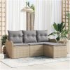 4 Delars Trädgårdssoffset med Kuddar Beige Poly Rattan vidaXL Medium – miniatyr 1