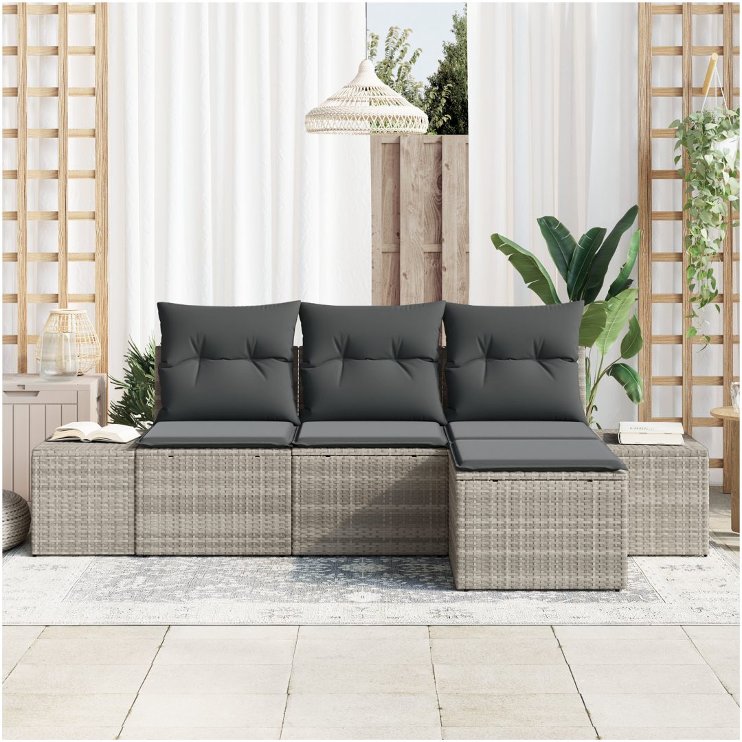 4-delars trädgårdsssoffa med kuddar, ljusgrå poly rattan vidaXL 239 x 117 x 85 cm – bild 3