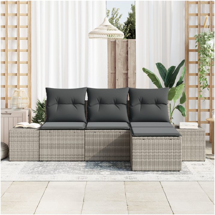 4-delars trädgårdsssoffa med kuddar, ljusgrå poly rattan vidaXL 239 x 117 x 85 cm – bild 3