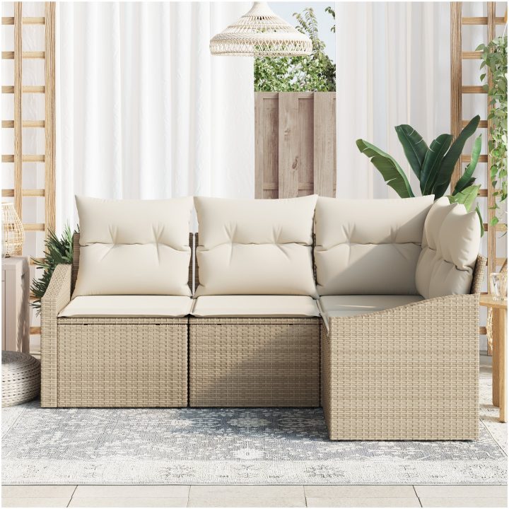 4-delars utemöbler med dynor i beige polyrotting vidaXL 178.5 x 123.5 x 85 cm – bild 3