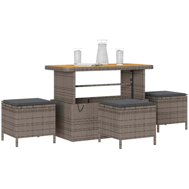 4-delat trädgårds matsalsset med kuddar Grå Poly Rattan Akacia vidaXL 110 cm – bild 3