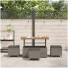 4-delat trädgårds matsalsset med kuddar Grå Poly Rattan Akacia vidaXL 110 cm – miniatyr 4