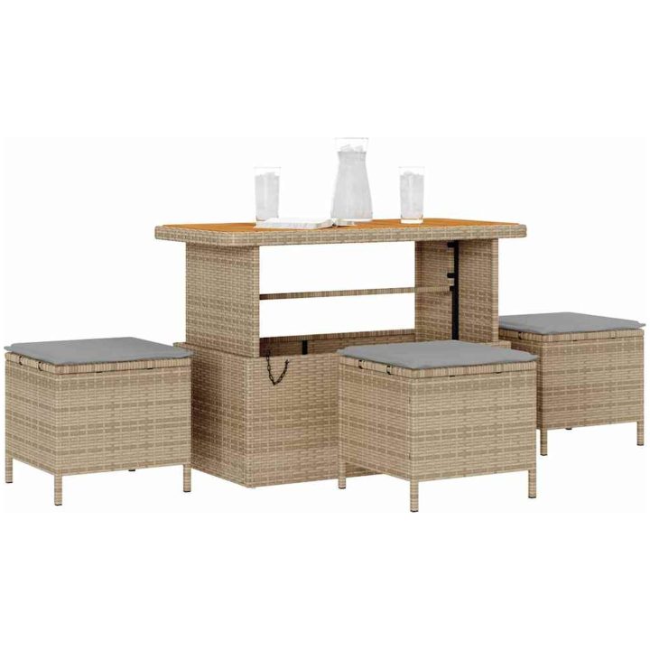 4-delat trädgårdsdining set med kuddar Beige Poly Rattan Akacia vidaXL 110 cm – bild 3