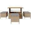 4-delat trädgårdsdining set med kuddar Beige Poly Rattan Akacia vidaXL 110 cm – miniatyr 7