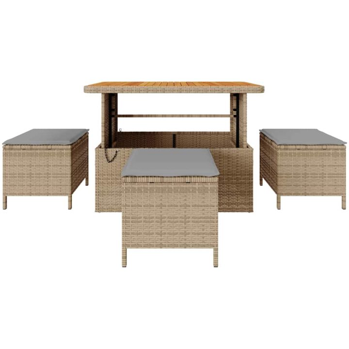 4-delat trädgårdsdining set med kuddar Beige Poly Rattan Akacia vidaXL 110 cm – bild 7