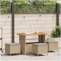4-delat trädgårdsdining set med kuddar Beige Poly Rattan Akacia vidaXL