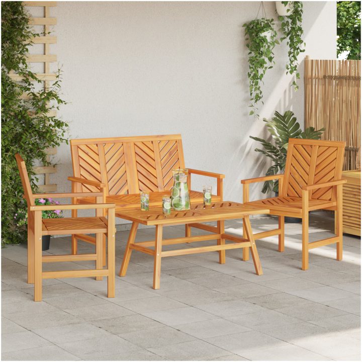 4-delat trädgårdslounge-set massivt trä akaciaträ vidaXL Medium – bild 4