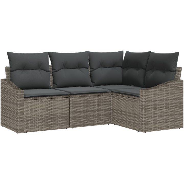 4-delat trädgårdsmatset med kuddar i grå poly-rattan vidaXL 178.5 x 123.5 x 85 cm – bild 2