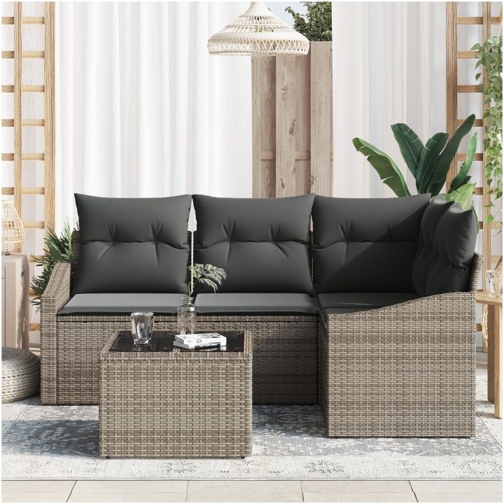 4-delat trädgårdsmöbelset med kuddar i svart poly rattan vidaXL 55 x 55 x 37 cm – bild 3