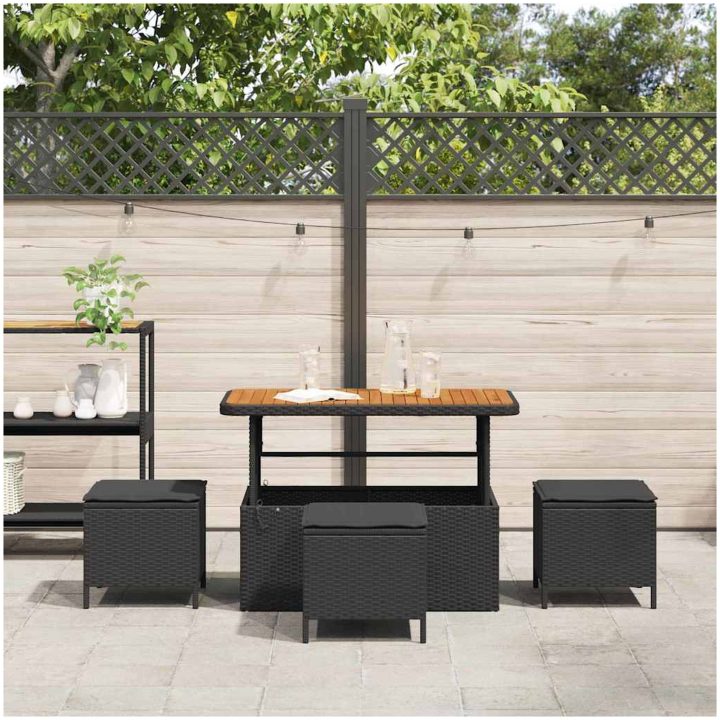 4-delat trädgårdsmöbelset med kuddar Svart Poly Rattan Akacia vidaXL 110 cm – bild 4