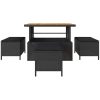 4-delat trädgårdsmöbelset med kuddar Svart Poly Rattan Akacia vidaXL 110 cm – miniatyr 7