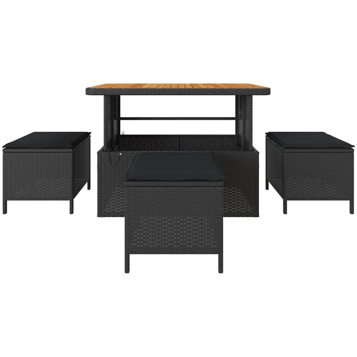 4-delat trädgårdsmöbelset med kuddar Svart Poly Rattan Akacia vidaXL 110 cm – bild 7