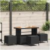 4-delat trädgårdsmöbelset med kuddar Svart Poly Rattan Akacia vidaXL 110 cm – miniatyr 1