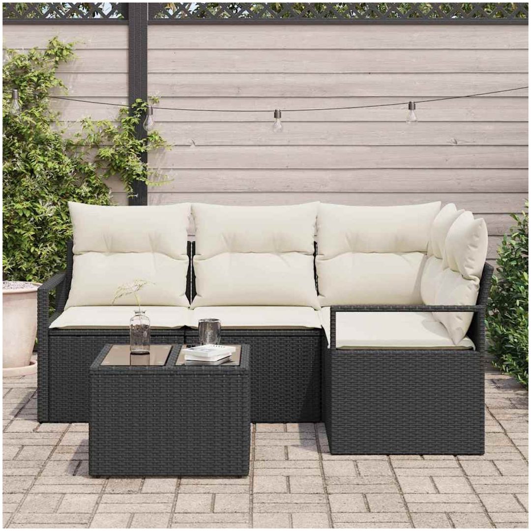 4-delat Trädgårdsofaset med Kuddar Brunt Poly Rattan vidaXL Stor – bild 3