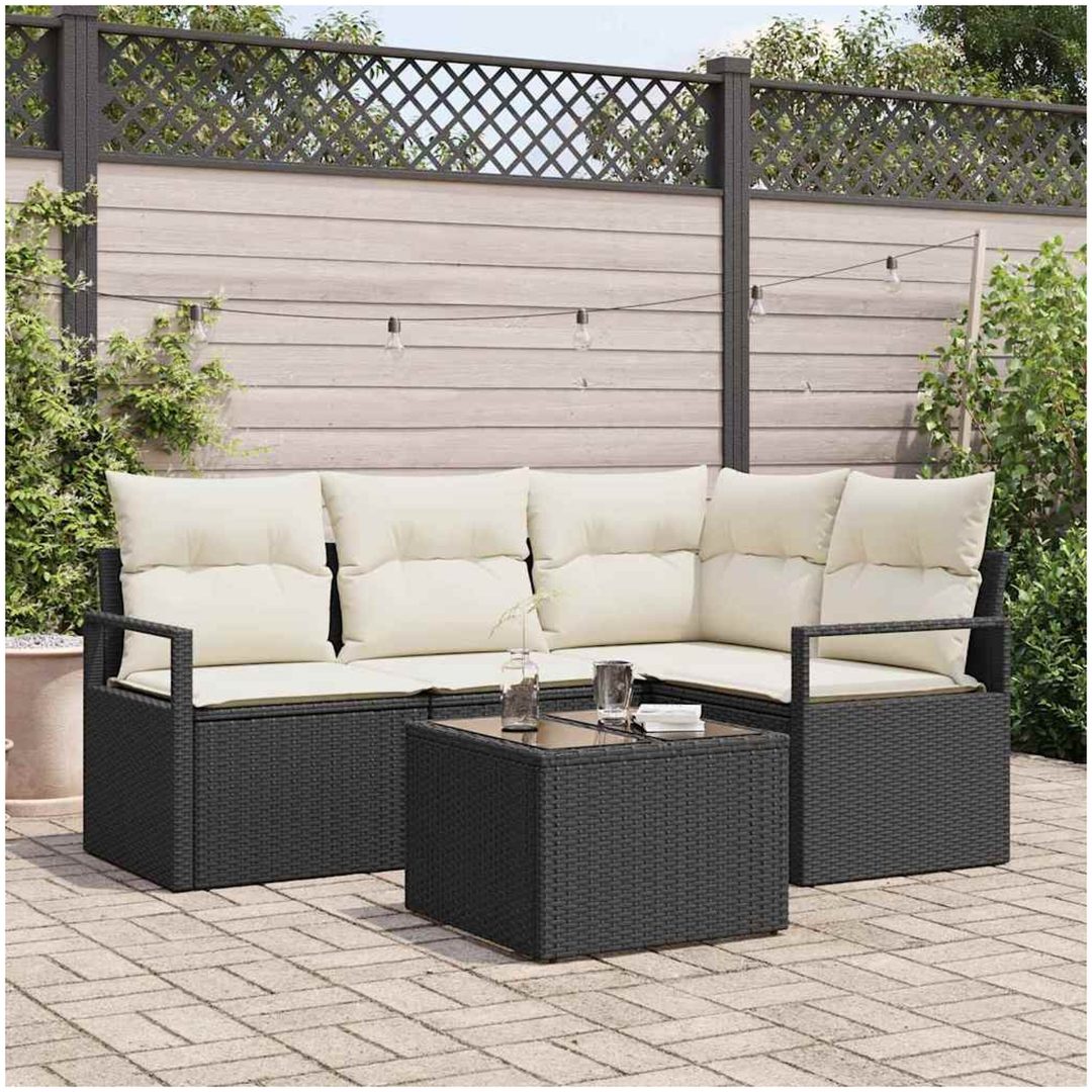 4-delat Trädgårdsofaset med Kuddar Brunt Poly Rattan vidaXL Stor