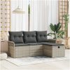 4-delat trädgårdsoff-set med dynor ljust grå poly-rotting vidaXL 196 x 117 x 85 cm – miniatyr 1
