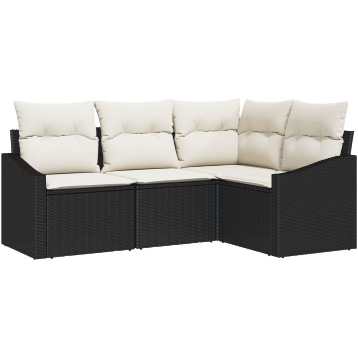 4-delat trädgårdsoff-set med dynor svart poly rotting vidaXL 178.5 x 123.5 x 85 cm – bild 2