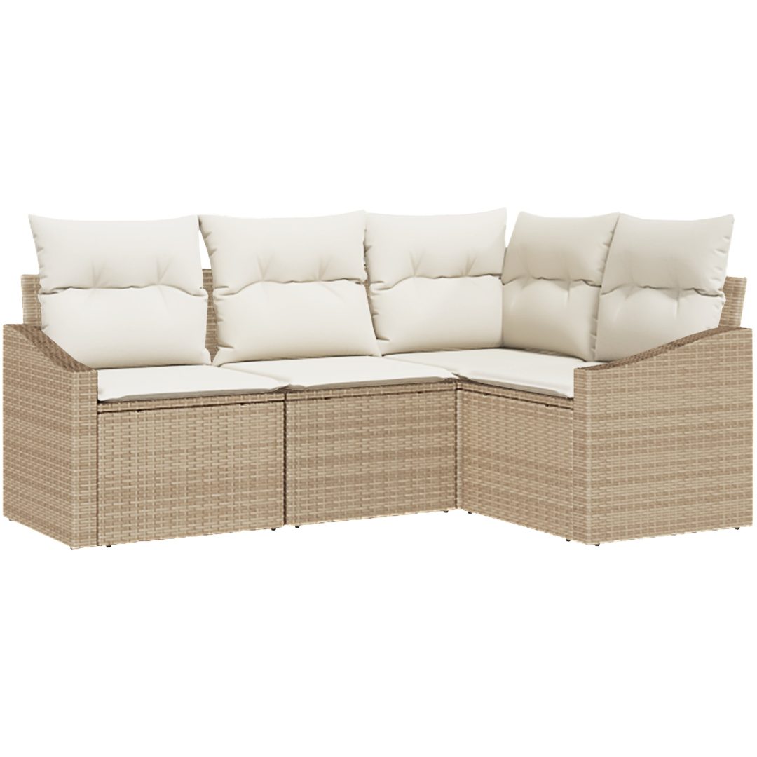 4-delat trädgårdsoff-set med kuddar beige poly rotting vidaXL 178.5 x 123.5 x 85 cm – bild 2