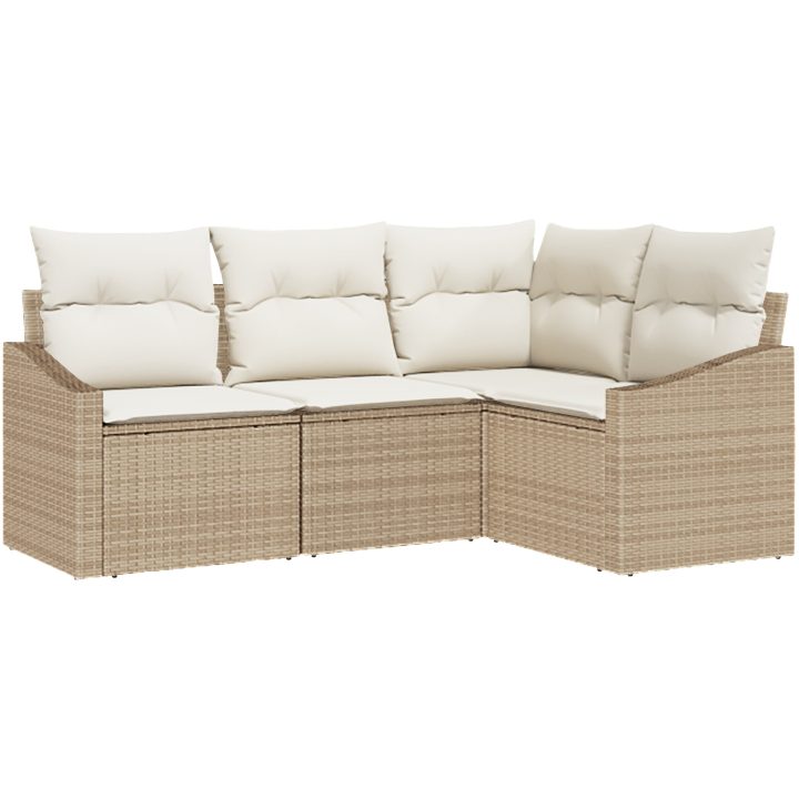4-delat trädgårdsoff-set med kuddar beige poly rotting vidaXL 178.5 x 123.5 x 85 cm – bild 2