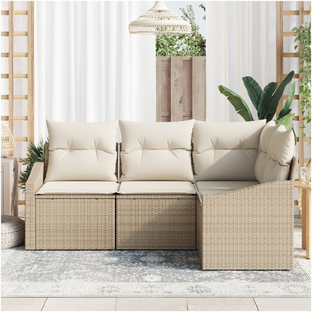 4-delat trädgårdsoff-set med kuddar beige poly rotting vidaXL 178.5 x 123.5 x 85 cm – bild 3
