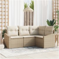 4-delat trädgårdsoff-set med kuddar beige poly rotting vidaXL