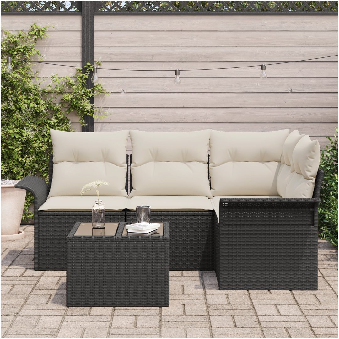 4-delat Trädgårdsoff Set med kuddar brun poly rattan vidaXL Stor – bild 3