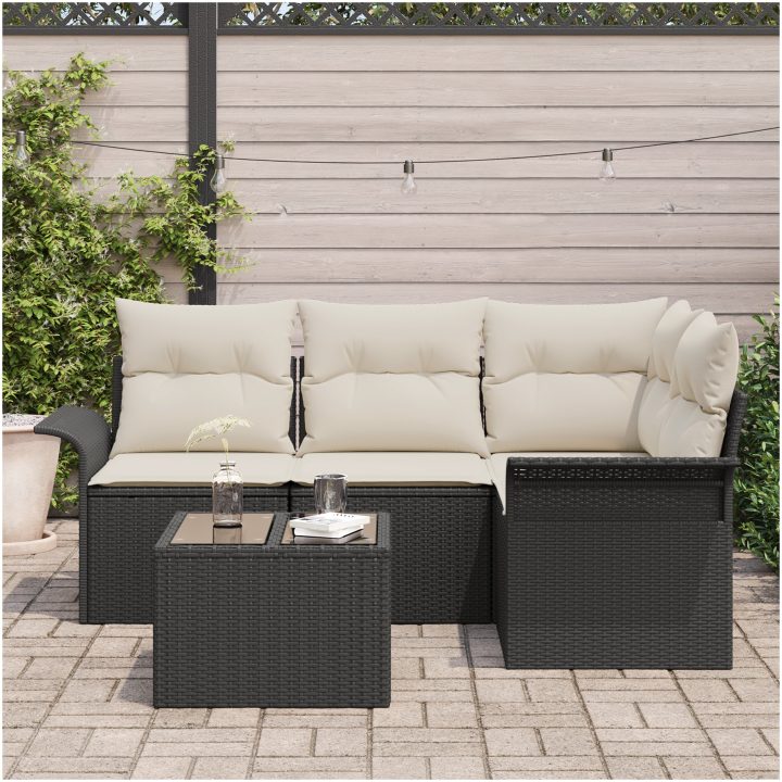 4-delat Trädgårdsoff Set med kuddar brun poly rattan vidaXL Stor – bild 3