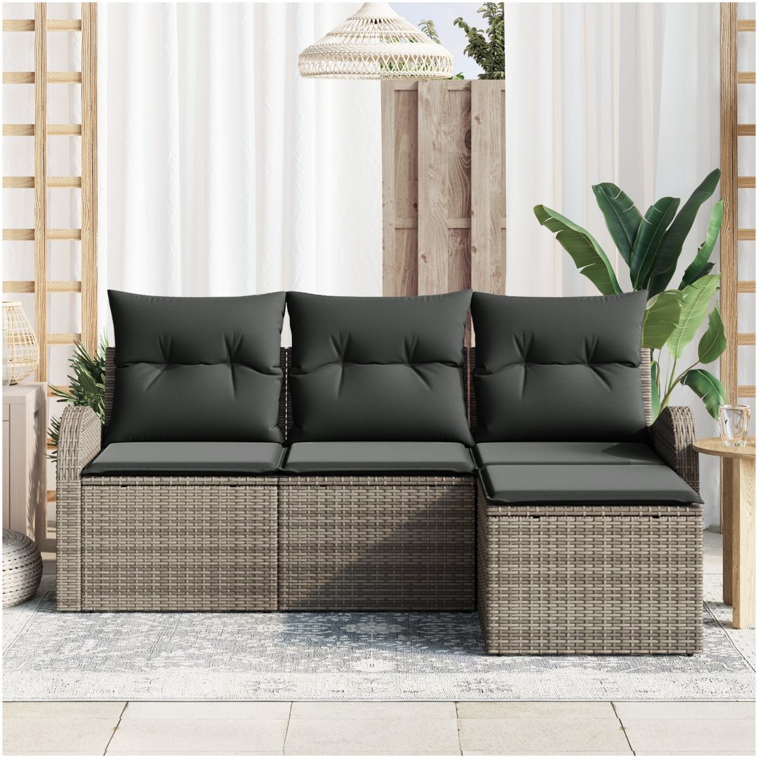 4-delat trädgårdsoff set med kuddar grå polyrotting vidaXL 179 x 117 x 85 cm – bild 3