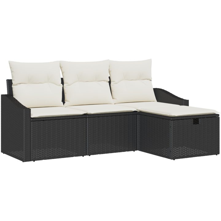 4-delat trädgårdsoff-set med kuddar i svart polyrotting vidaXL 178 x 117 x 85 cm – bild 2
