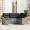 4-delat Trädgårdsoff-set med kuddar Ljusgrå Poly Rattan vidaXL 178.5 x 123.5 x 85 cm – miniatyr 1