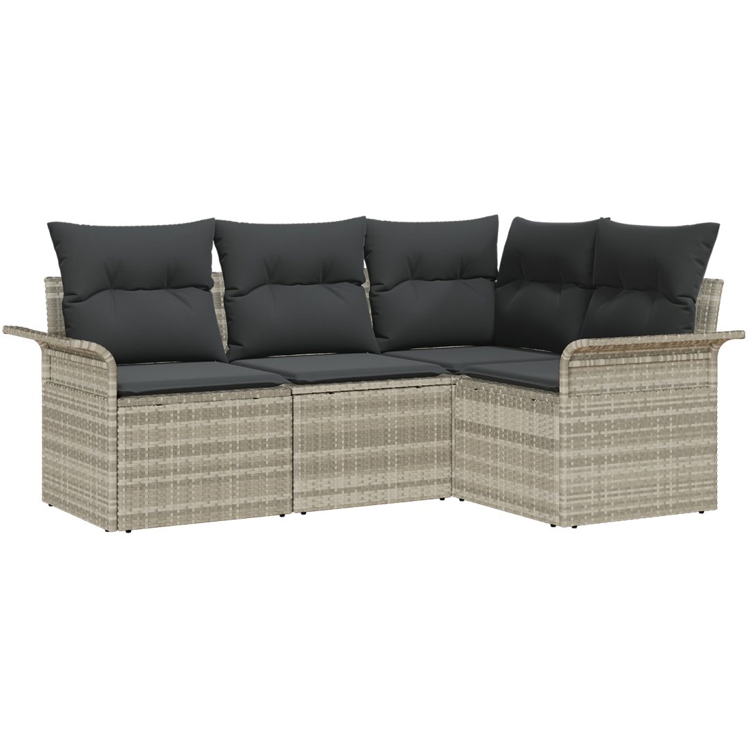 4-delat Trädgårdsoff-set med kuddar Ljusgrå Polyrotting vidaXL 187.5 x 132.5 x 85 cm – bild 2