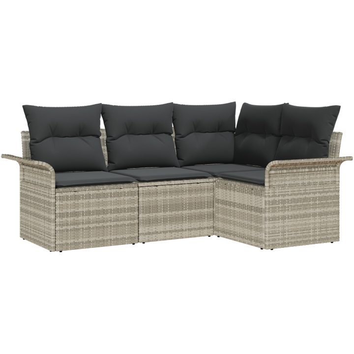 4-delat Trädgårdsoff-set med kuddar Ljusgrå Polyrotting vidaXL 187.5 x 132.5 x 85 cm – bild 2