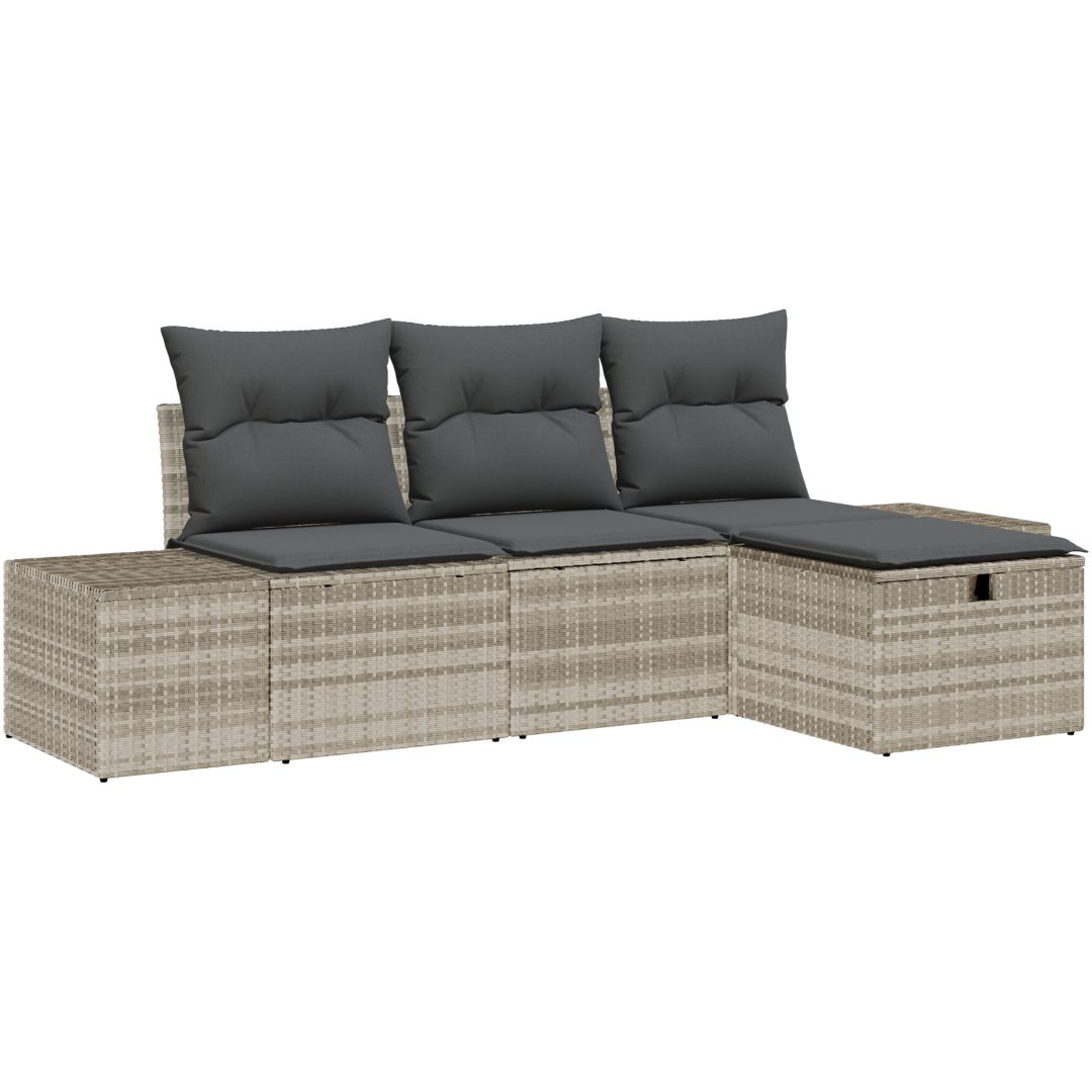 4-delat trädgårdsoff-set med ljusgrå polyrotting och kuddar vidaXL 239 x 117 x 85 cm – bild 2