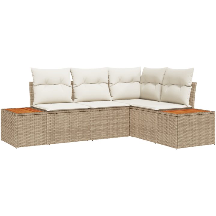 4-delat trädgårdsoffapaket med kuddar Beige polyrotting akacia vidaXL 209 x 154 x 69 cm – bild 2
