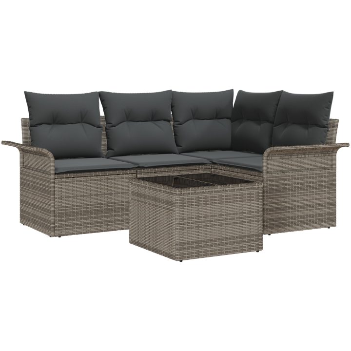 4-delat trädgårdsoffaset med dynor svart poly rattan vidaXL Medium – bild 2