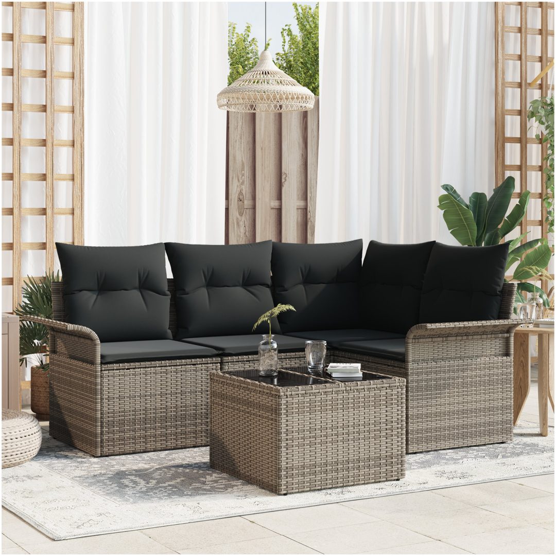 4-delat trädgårdsoffaset med dynor svart poly rattan vidaXL Medium