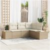 4-delat trädgårdsoffaset med kuddar Beige Poly Rattan vidaXL 209 x 154 x 85 cm – miniatyr 1