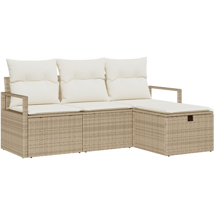 4-delat trädgårdsoffaset med kuddar beige poly rotting vidaXL Standard – bild 2