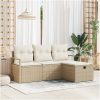 4-delat trädgårdsoffaset med kuddar beige poly rotting vidaXL Standard – miniatyr 1