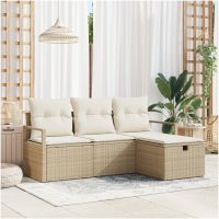 4-delat trädgårdsoffaset med kuddar beige poly rotting vidaXL