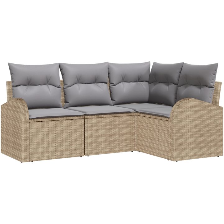 4-delat trädgårdsoffaset med kuddar Beige Poly Rottning vidaXL Medel – bild 2