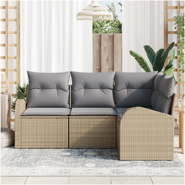 4-delat trädgårdsoffaset med kuddar Beige Poly Rottning vidaXL Medel – bild 3