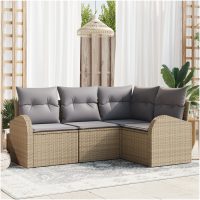 4-delat trädgårdsoffaset med kuddar Beige Poly Rottning vidaXL