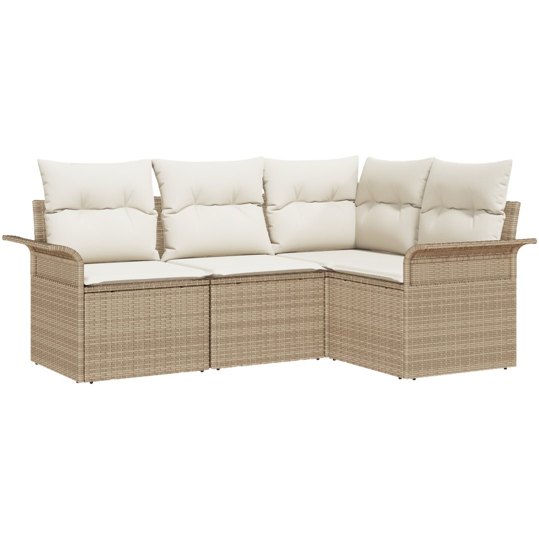 4-delat trädgårdsoffaset med kuddar Beige Polyrotting vidaXL 187.5 x 132.5 x 85 cm – bild 2
